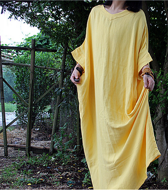 Women Yellow Dress/ Cotton and Linen Gown Dress/ Maternity Maxi Dress/ –  MUDAN